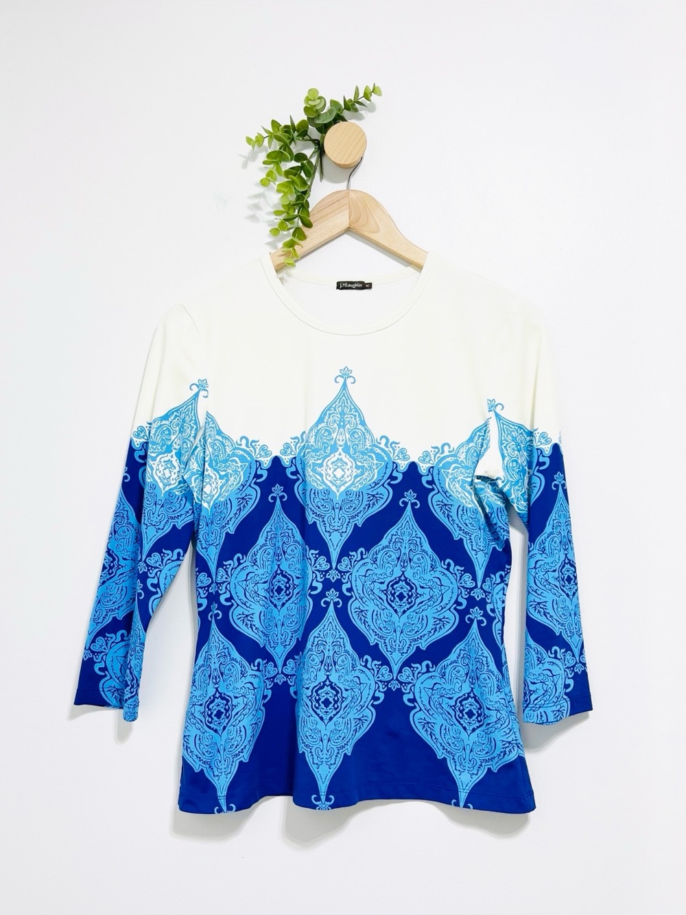 J McLaughlin Catalina Cloth White Blue Floral Top